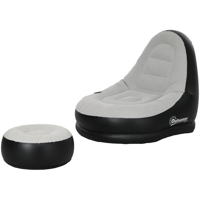 Fauteuil gonflable ultra détente avec repose-pieds PVC flocage grand confort gris <span itemprop=