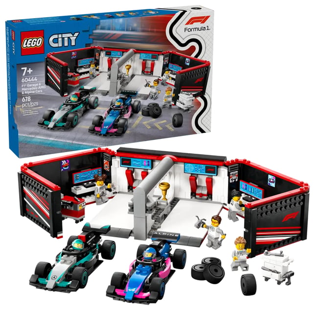 Garage de F1® et voitures Mercedes-AMG et Alpine multicolore <span itemprop=