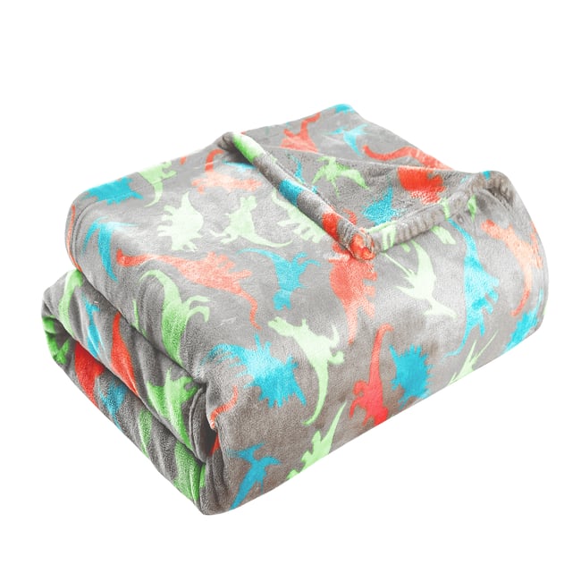 Plaid enfant dinosaure 130x150cm DINO gris <span itemprop=