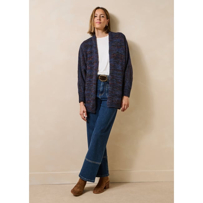 Gilet mi-long oversize en maille bleu denim <span itemprop=