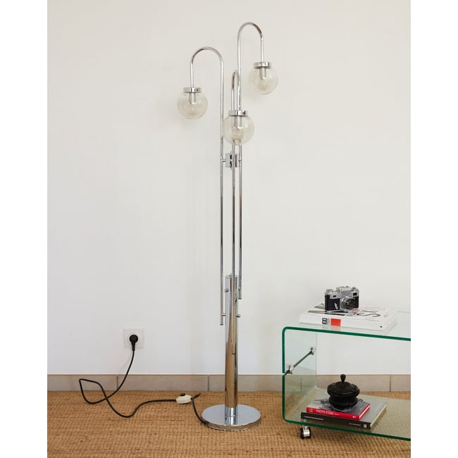 Lampadaire 3 branches en chrome Julien N°436 - Bon état Couleur gris <span itemprop=