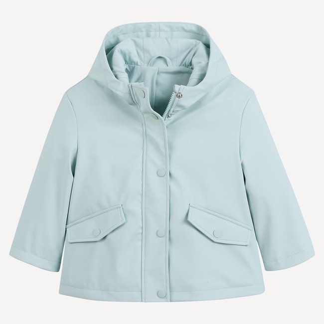 Regenjacke, mit Baumwolljersey gefüttert, mit Kapuze blau <span itemprop=