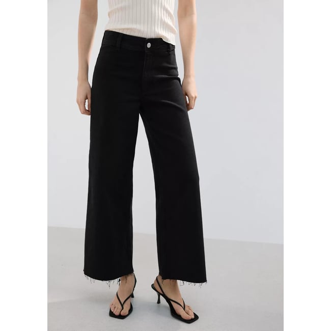 Jean style jupe-culotte Catherin taille haute black denim <span itemprop=