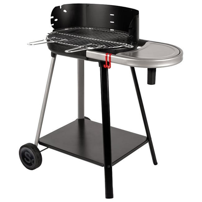 Barbecue à charbon de bois sur chariot noir, noir, noir <span itemprop=