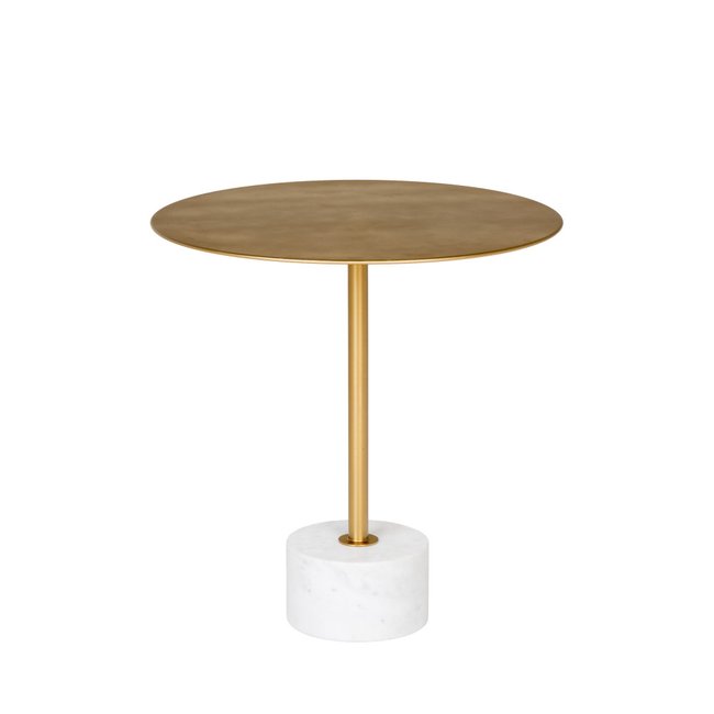 Table d'appoint en effet laiton et marbre ø51cm- LECCO Couleur laiton <span itemprop=