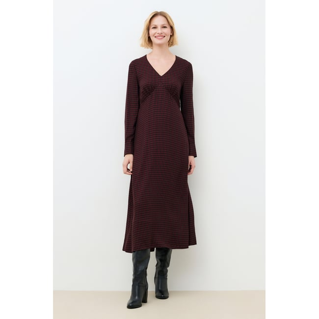 Robe fluide col v RIZA rouge foncé <span itemprop=
