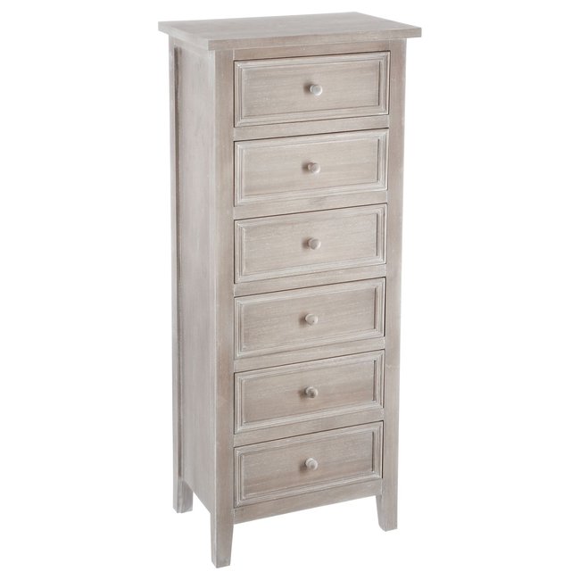 Chiffonnier 6 tiroirs en bois blanchi CHARME Couleur marron <span itemprop=