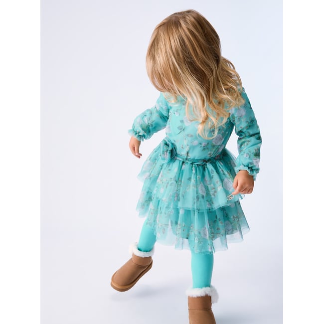 Robe courte en tulle imprimé vert <span itemprop=