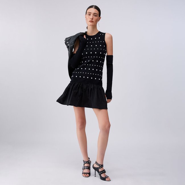 Robe en maille avec manches passe-pouce noir <span itemprop=