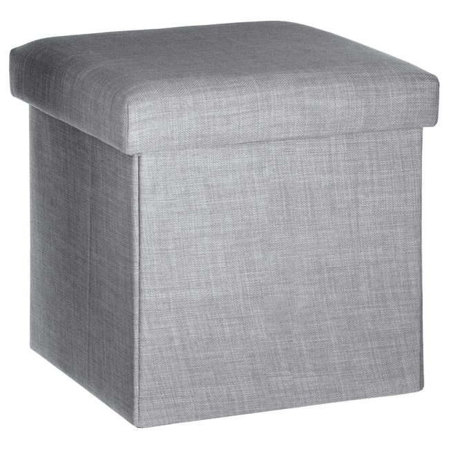 Pouf coffre pliable Tomaz - L. 38 x H. 38 cm Couleur gris clair <span itemprop=