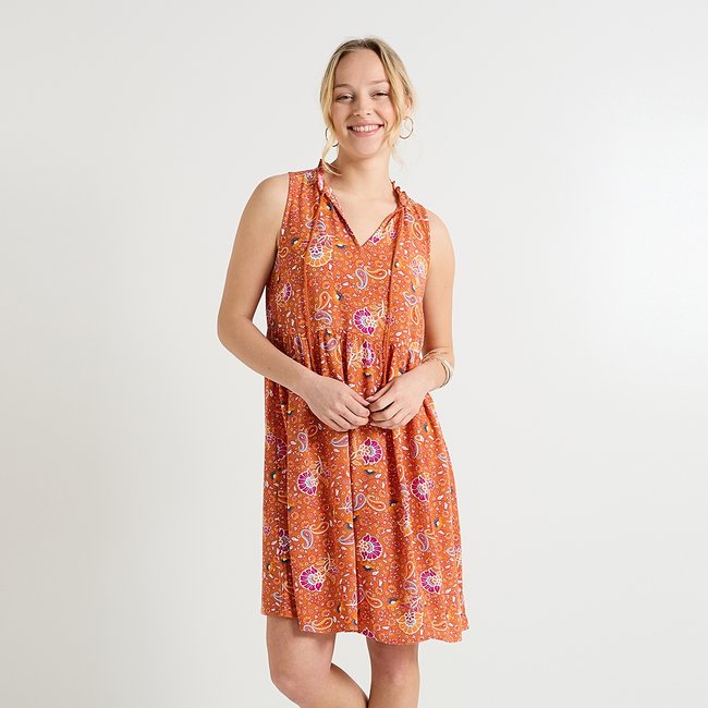 Robe courte imprimée orange <span itemprop=