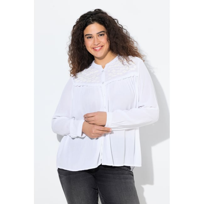 Chemisier évasé avec broderies blanc cassé <span itemprop=