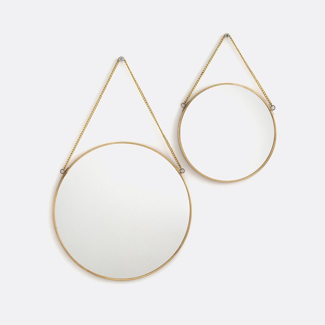 Lot de 2 miroirs ronds laiton ou noir, Uyova Couleur laiton <span itemprop=
