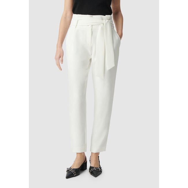 Pantalon recyclé taille haute ceinturée blanc cassé <span itemprop=