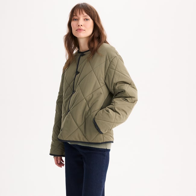 Short Reversible Padded Jacket with Button Fastening - ANNE WEYBURN