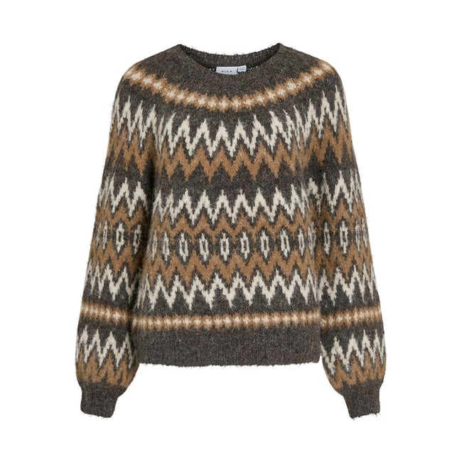 Pull manches longues imprimé jacquard imprimé gris foncé <span itemprop=