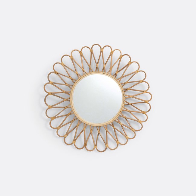 Miroir rotin et bambou forme soleil Ø50 cm, Nogu Couleur naturel <span itemprop=