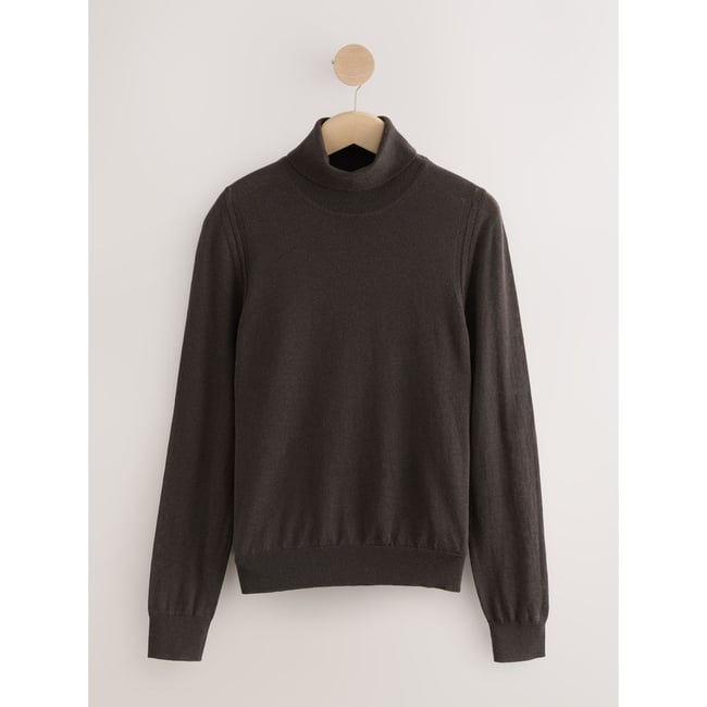 Pull col roulé mérinos n.premium marron chocolat <span itemprop=