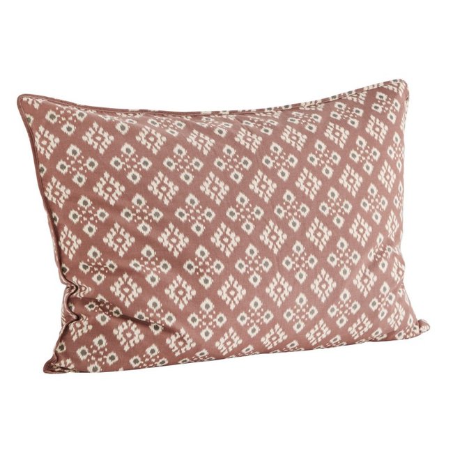 Housse coussin coton imprimé rose corail <span itemprop=