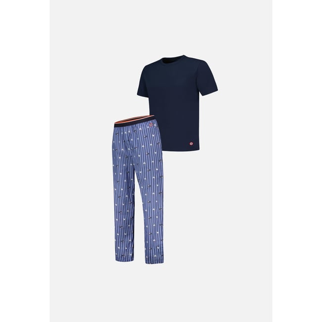 Ensemble pyjama haut et pantalon bleu en coton Sébastien marine rayures coq <span itemprop=