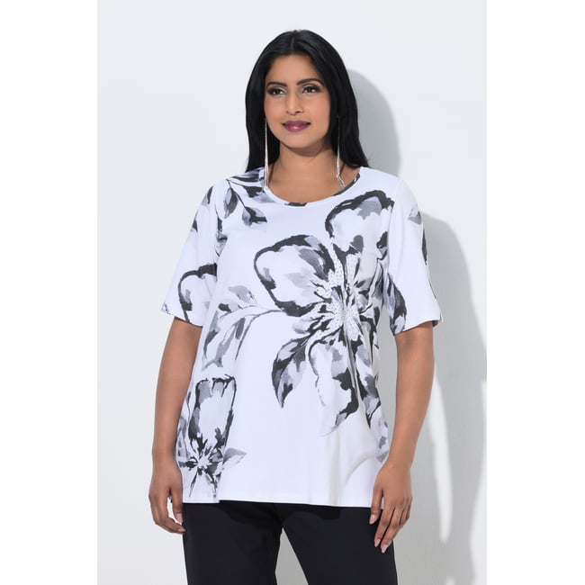 T-shirt en coton Pima, motif floral blanc neige <span itemprop=