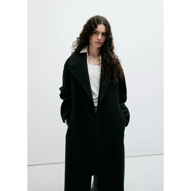 Manteau laine Manteco ceinture noir <span itemprop=