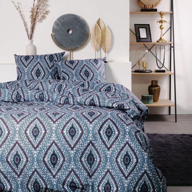 Parure de lit imprimé Graphique coton SUNSHINE ELINA bleu <span itemprop=