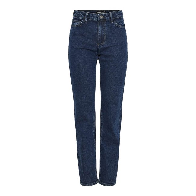 Mid Rise Straight Jeans, dark blue, PIECES