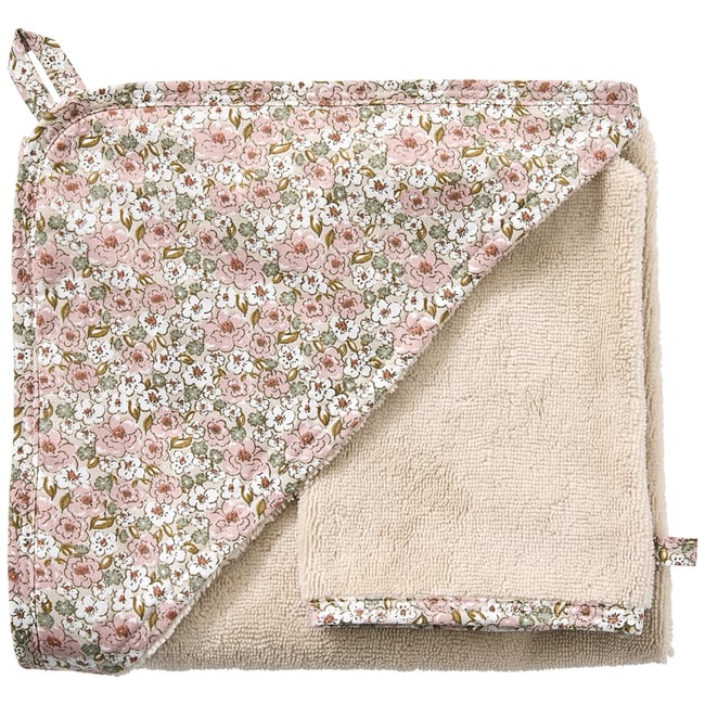 Cape de bain + gant rose, marron, vert <span itemprop=