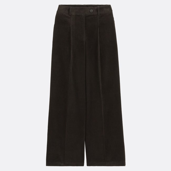 Pleated Wide Leg Trousers with High Waist in Corduroy, chocolate brown, LA REDOUTE COLLECTIONS