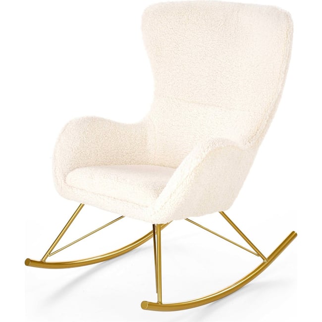 Fauteuil à bascule bouclé collection FORTILLER Couleur beige et doré <span itemprop=