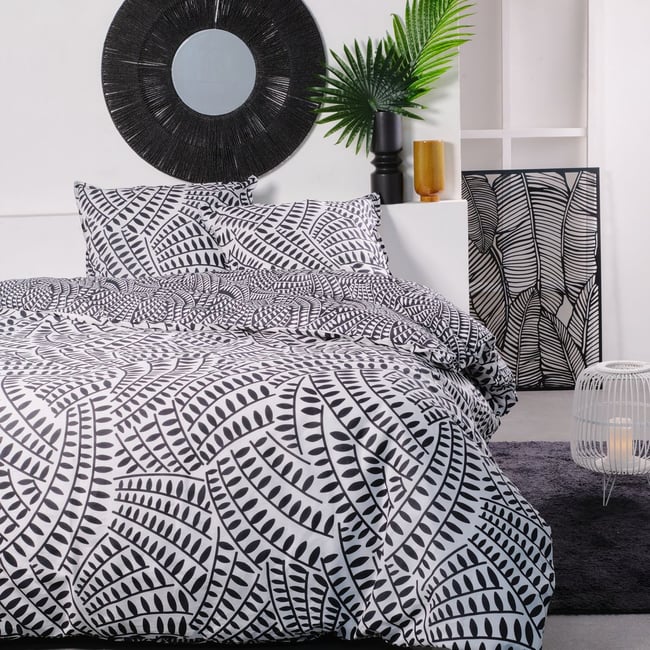 Parure de lit imprimé Graphique coton SUNSHINE LISA blanc <span itemprop=
