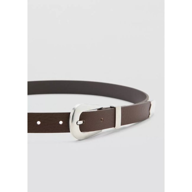 Ceinture en cuir détail métallique chocolat <span itemprop=