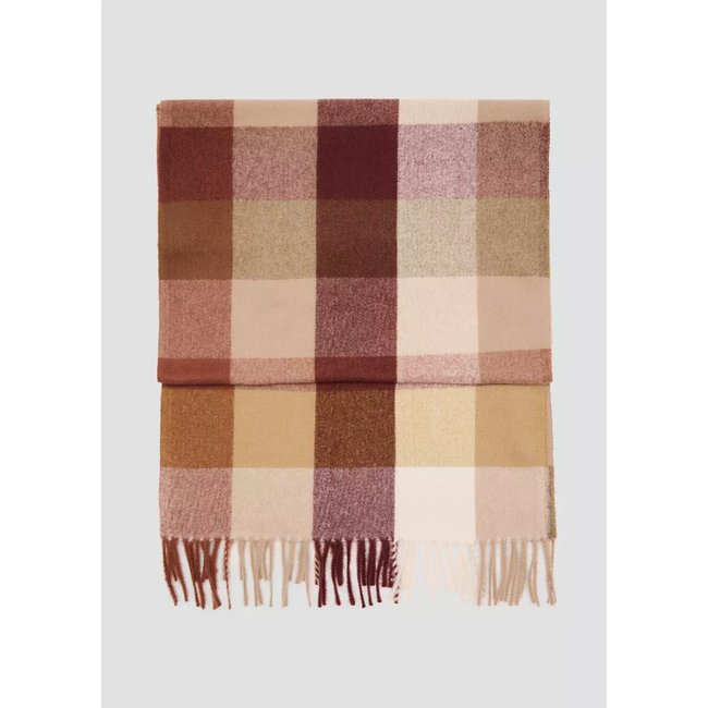 Check scarf with fringed ends marron <span itemprop=