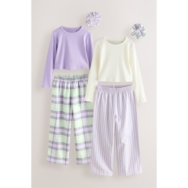 Pyjama avec bas tissé et chouchou, lot de 2 violet/vert <span itemprop=