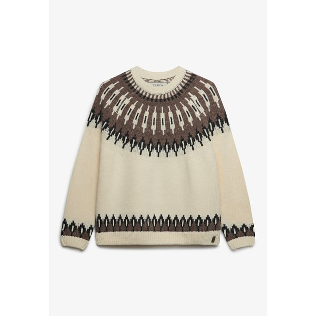 Pull Col Rond Fairisle ecru chiné <span itemprop=