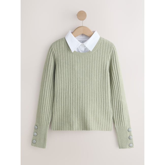 Pull en maille super doux avec effet chemise vert sauge <span itemprop=