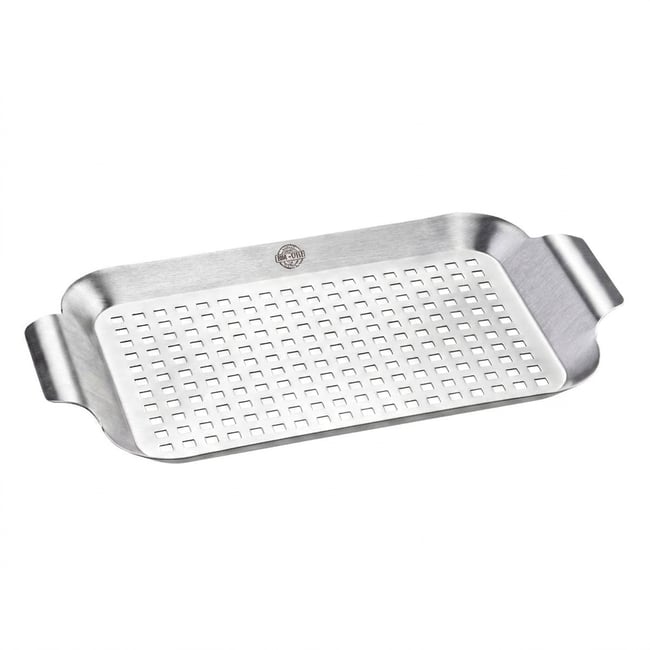 Poêle à griller pour barbecue 43 x 25 cm BBQ argent <span itemprop=