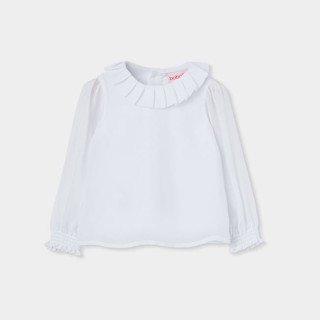 Blouse fille avec col à volants blanc <span itemprop=
