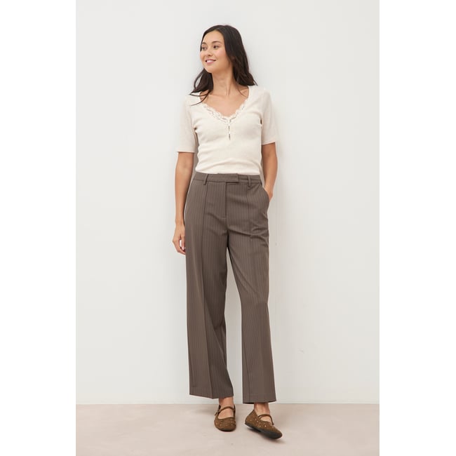Pantalon droit taille haute taupe <span itemprop=