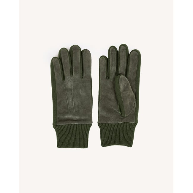 Gants cuir GLOVES MIX kaki <span itemprop=