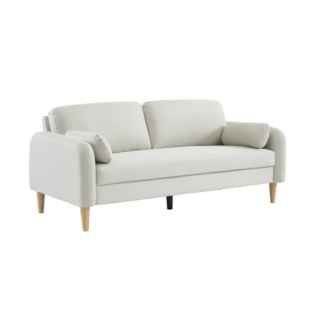 Canapé scandinave 3 places tissu pieds bois d'hévéa BELLANO Couleur blanc <span itemprop=