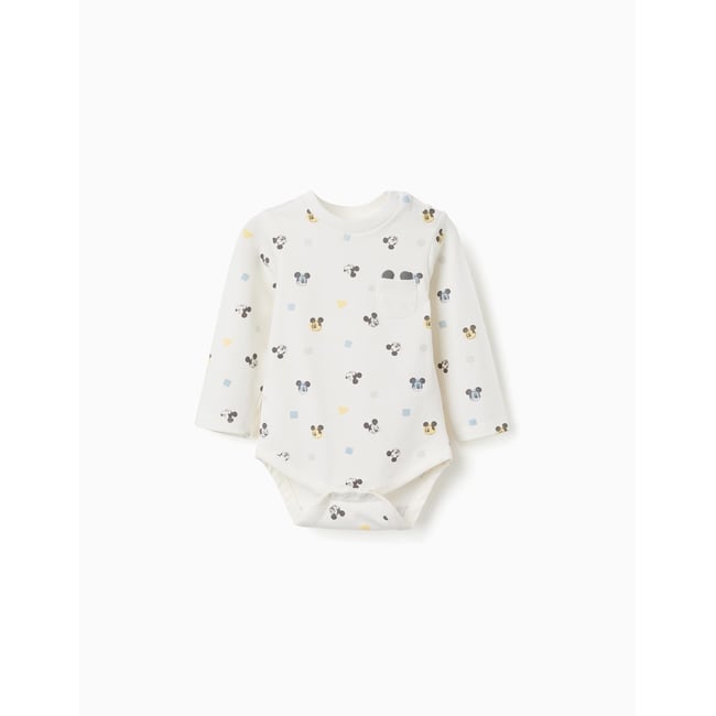 Body à manches longues avec motif Mickey blanc <span itemprop=