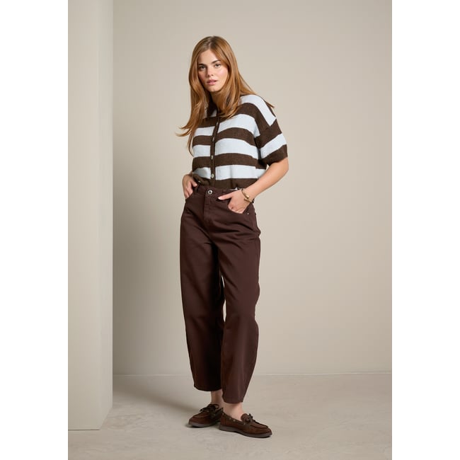 Pantalon ample taille haute brun fonce chocolate <span itemprop=