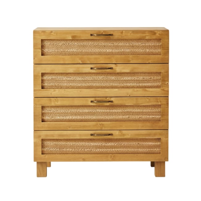 Commode sapin massif fibres naturelles naturel 4 tiroirs - KERLIN - HANNUN