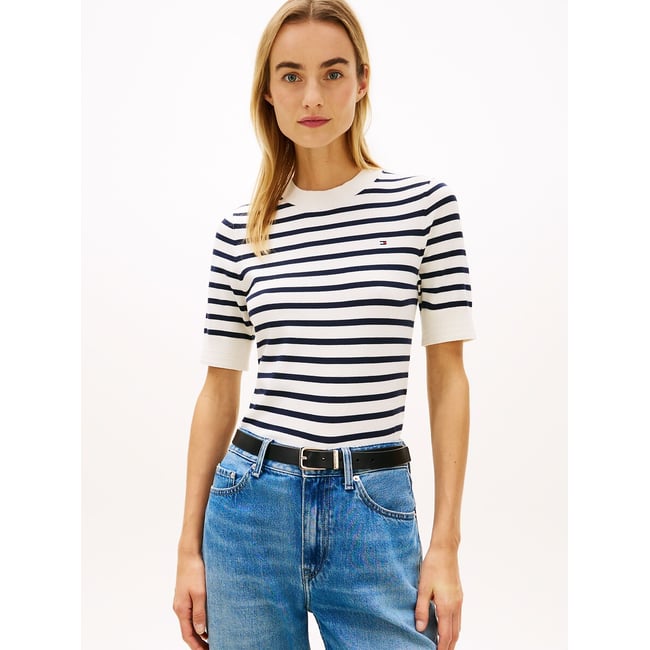 Pull a maniche corte a righe con scollo rotondo - TOMMY HILFIGER