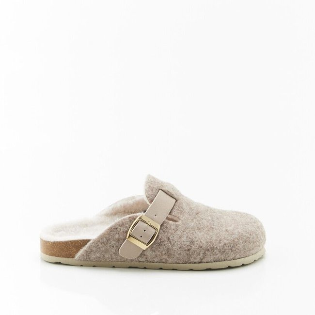 Mules-sabots fourrées thermolactyl taupe clair <span itemprop=