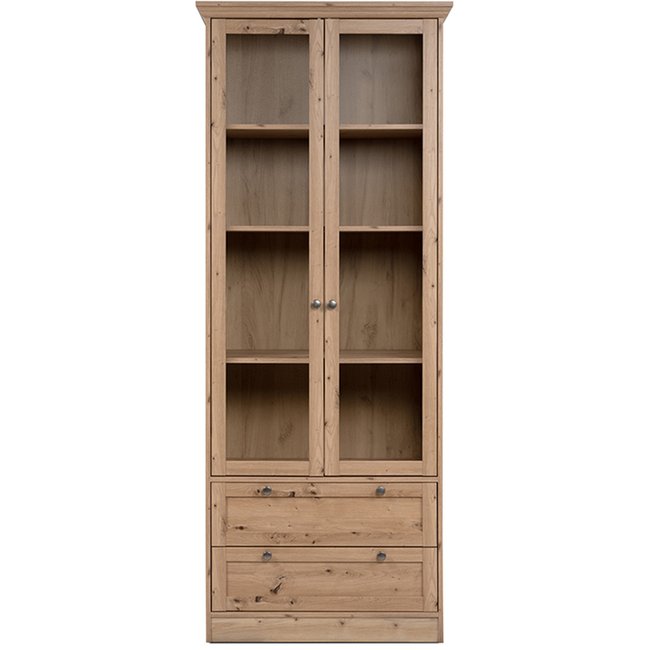 Vaisselier 2 portes vitrées 2 tiroirs - SAGA Couleur chêne <span itemprop=