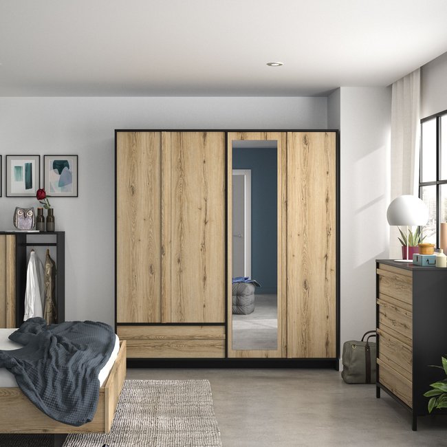 Armoire 4 portes 1 tiroir en bois Couleur bois naturel <span itemprop=