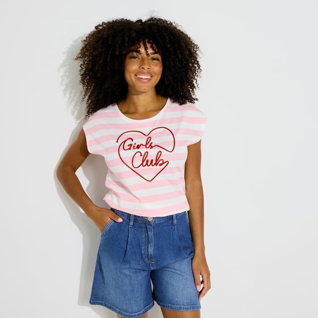 T-shirt à rayures avec broderie blanc cassé blanc <span itemprop=